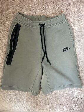 Nike Men's Olive Athletic Knit Shorts with Black Accents